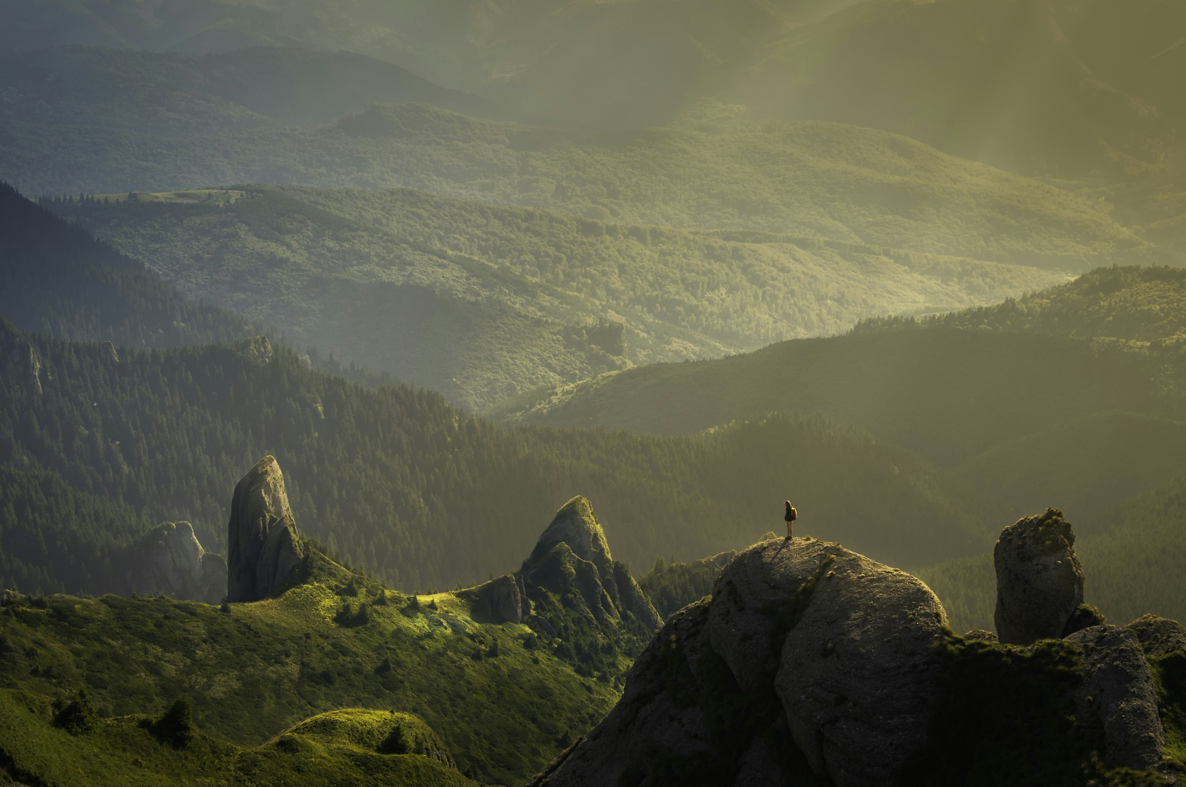 Sunlit mountain valley